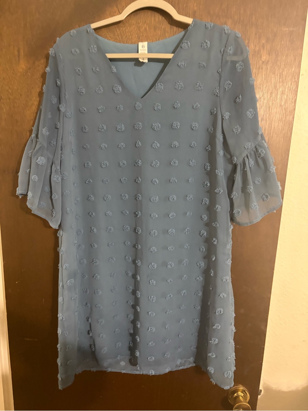 Textured Dot Chiffon Shift Dress - Dusty Blue